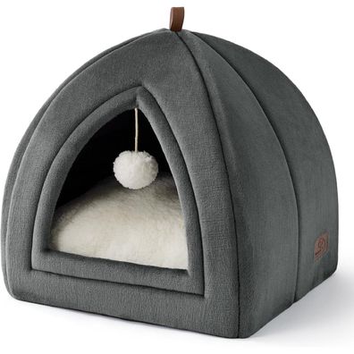 Bedsure Katzenhöhle Dunkelgrau - Faltbares Katzenbett mit waschbarem Kissen
