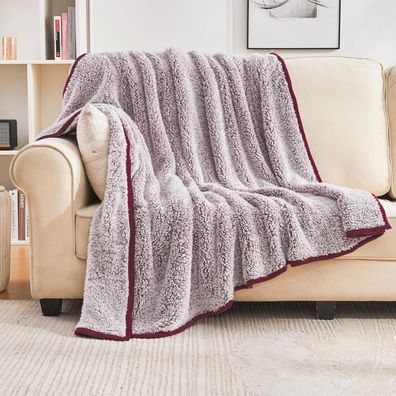 EMME Sherpa Kuscheldecke, flauschig und warm, wendbar, 127x177cm, Rot