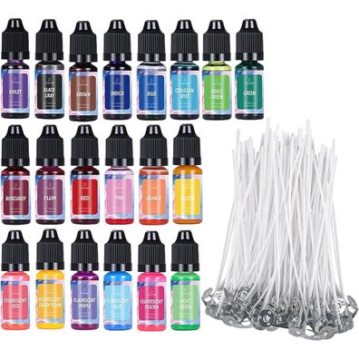 ALLAVA 20 Farben Kerzenwachs Flüssig mit 100 Kerzendochten (10cm)