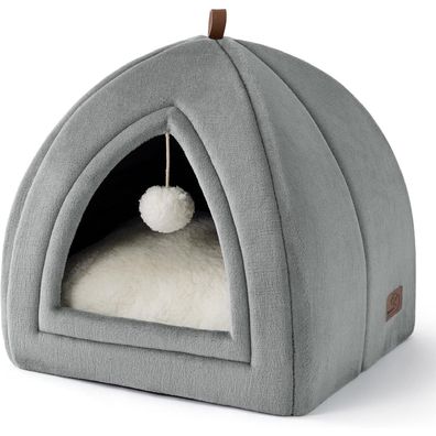 Bedsure Katzenhöhle Grau - Faltbares Katzenbett mit waschbarem Kissen