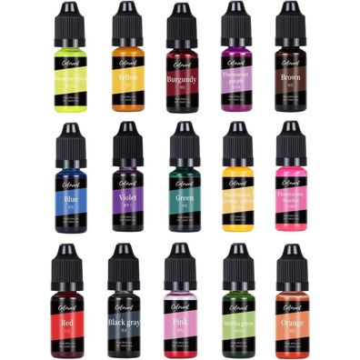 ALLAVA Kerzenwachs Farbe Set, 15 hochkonzentrierte Flüssigfarben je 10 ml für