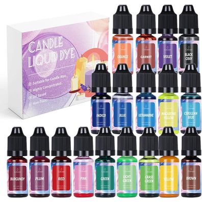 ALLAVA Kerzenwachs Farbe Set: 18 Farben flüssiges Kerzenpigment für Sojawachs