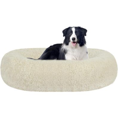 HMTOPE Orthopädisches Hundebett rund, Donut Kuschelig, Waschbar, 90 cm Ø, Beige