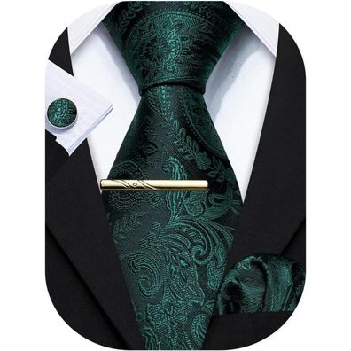 Barry. Wang Herren Krawatten-Set: Uni Paisley Schlips aus Satin mit Einstecktuch