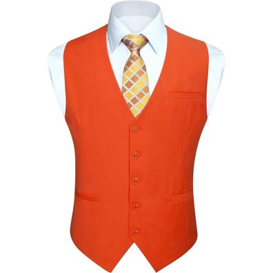 Hisdern Herren Formale Weste aus Baumwolle, Einfarbig, Orange, Größe S (Z1)