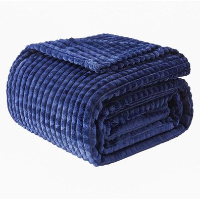 EMME Kuscheldecke 150x200cm Marineblau - Flauschige 3D-Touch Fleecedecke für