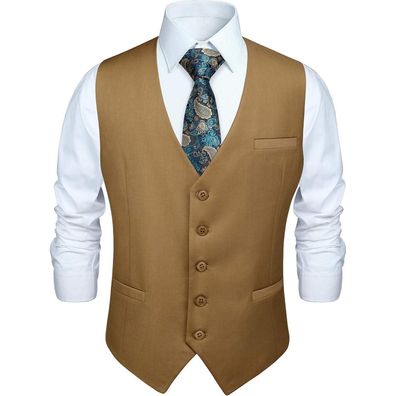 Hisdern Herren Weste Baumwolle Einfarbig Khaki M - Formale Weste für Hochzeit