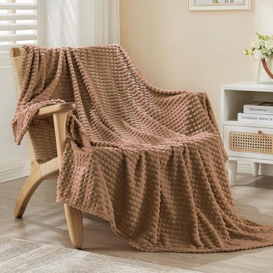 EMME Kuscheldecke Flauschig, 3D-Touch, Weiche Warme Wolldecke für Sofa, Braun