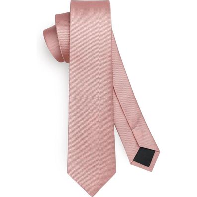 Hisdern Herren Krawatte Schmal Einfarbig Seide 6cm Rosa - Klassisch, Formell
