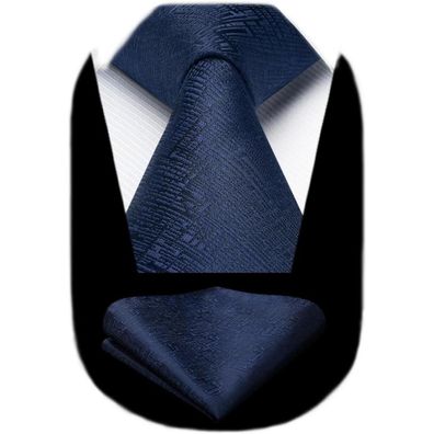 Hisdern Krawatten Set für Herren: Einfarbige Krawatte mit Einstecktuch, Navy