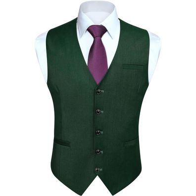 Hisdern Herren Formale Weste aus Baumwolle, Einfarbig, XL, Waldgrün - Perfekt