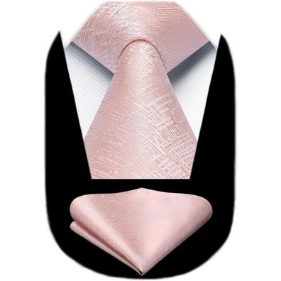 Hisdern Herren Krawatte mit Einstecktuch Set, Elegant, Klassisch, Rosa-3