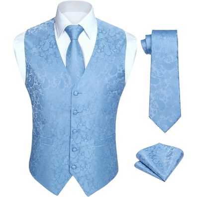 Hisdern Herren Floral Hochzeit Weste Krawatte Einstecktuch Jacquard Anzug Set
