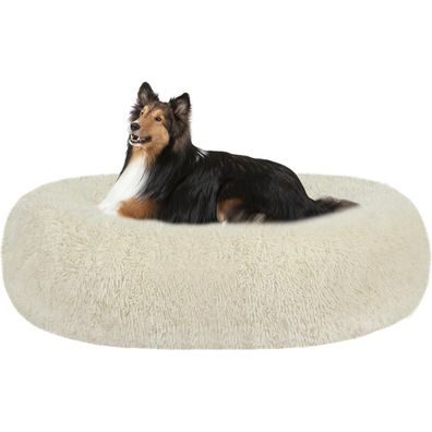 HMTOPE Orthopädisches Hundebett rund 80 cm Ø, Beige - Kuschelig & Waschbar