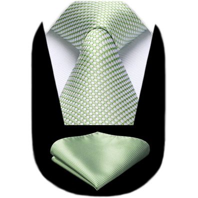 Hisdern Herren Krawatte mit Einstecktuch Set, Salbeigrün, Elegant für Business