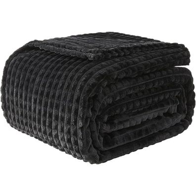 EMME Kuscheldecke 200x230cm - Flauschige 3D-Touch-Erlebnis Fleecedecke, Schwarz