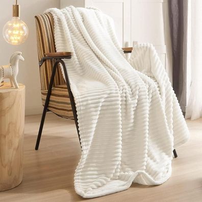 QOFLY Kuscheldecke Wohndecke 100x150 cm Elfenbein - weich und warm aus