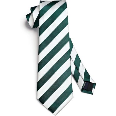 Hisdern Herren Krawatte und Einstecktuch Set - Gestreift Grün/Weiß für