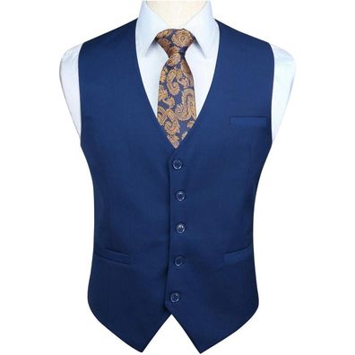 Hisdern Herren Weste Baumwolle Einfarbig Marineblau - Formale Weste für