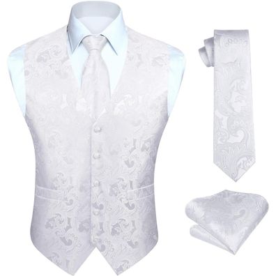 Hisdern Herren Floral Jacquard Weste Krawatte Einstecktuch Set für Hochzeiten