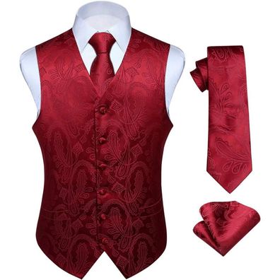 Hisdern Herren Floral Hochzeit Weste Krawatte Einstecktuch Set Jacquard M
