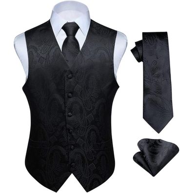 Hisdern Herren Floral Hochzeit Weste Krawatte Einstecktuch Jacquard Anzug Set