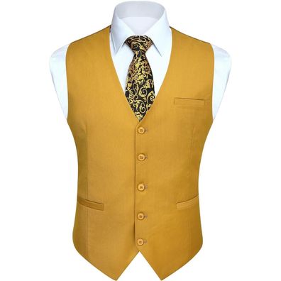 Hisdern Herren Weste Senfgelb Baumwolle Einfarbig Formale Party Hochzeit Gr. XXL