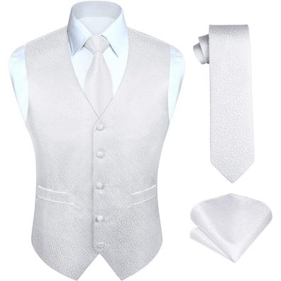 Hisdern Herren Floral Hochzeit Weste Krawatte Einstecktuch Set Jacquard Anzug