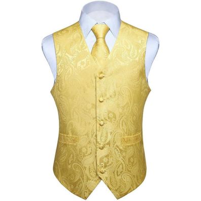 Hisdern Herren Floral Jacquard Weste Krawatte Einstecktuch Set für Hochzeiten