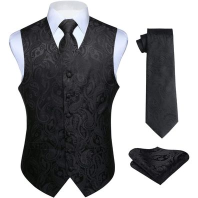 Hisdern Herren Floral Hochzeit Weste Krawatte Einstecktuch Set Jacquard XS
