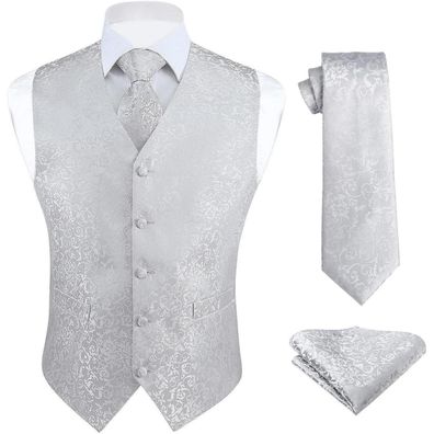 Hisdern Herren Floral Jacquard Weste Krawatte Einstecktuch Set 3XL Gelb - 100