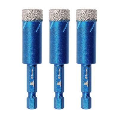 Brschnitt Diamantbohrer Set 3x 14mm Sechskant-Schaft für Fliesen, Granit, Glas