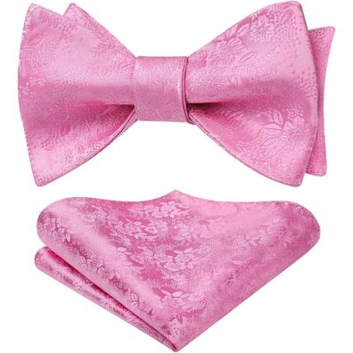 Hisdern Herren Fliege und Einstecktuch Set - Floral Jacquard Blumen Design für