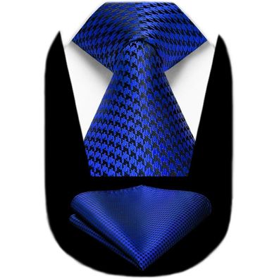 Hisdern Herren Krawatte mit Einstecktuch Set - Königsblau, Elegant, Klassisch