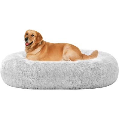 HMTOPE Orthopädisches Hundebett rund, Donut-Form, 100 cm Ø, Hellgrau