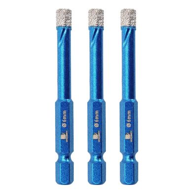 Brschnitt Diamantbohrer Set 3x 6mm Sechskant-Schaft für Fliesen, Granit, Glas