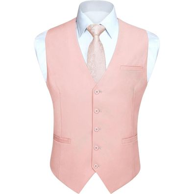Hisdern Herren Formale Weste Baumwolle Einfarbig Rosa XXL Z1 - Ideal für Party