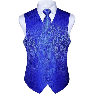 Hisdern Herren Königsblau Floral Jacquard Weste Krawatte Einstecktuch Anzug Set