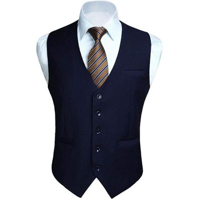 Hisdern Herren Weste Baumwolle Einfarbig Marineblau XXL - Formale Hochzeit Party