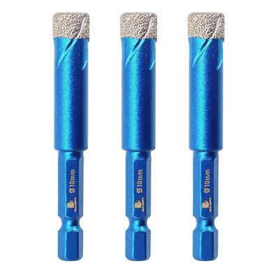 Brschnitt Diamantbohrer Set 10mm, 3 Stück Sechskant-Schaft Lochsäge für harte