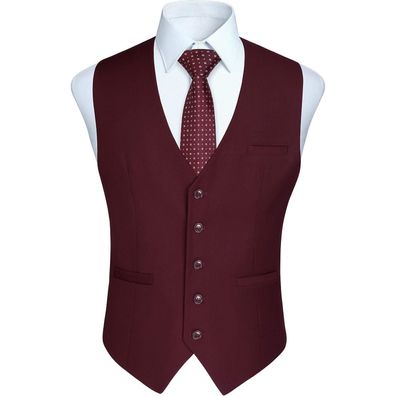 Hisdern Herren Weste Baumwolle Einfarbig Formale Hochzeit Party XXL Burgund
