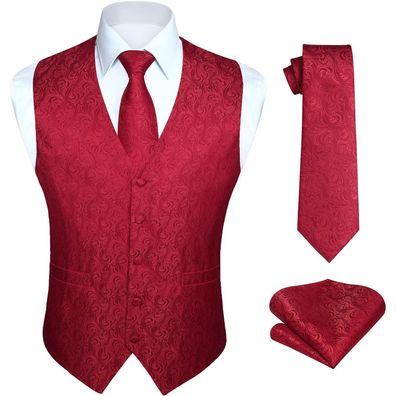 Hisdern Herren Floral Hochzeit Weste Krawatte Einstecktuch Jacquard Anzug Set