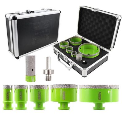 Fachlich Diamantbohrer Set 7-teilig (25-100mm) mit Fingerfräser & Adapter für