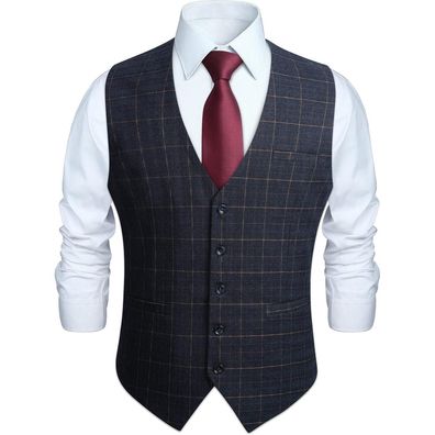 Hisdern Herren Formale Hochzeitsfeier Weste Baumwolle Plaid Kleid Anzug Weste