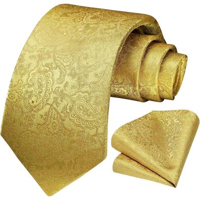 Hisdern Herren Krawatten Set mit Einstecktuch, Paisley Design, Einfarbig, Ideal