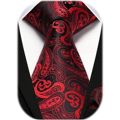 Hisdern Krawatten-Set für Herren: Burgund/Schwarz Paisley Krawatte mit