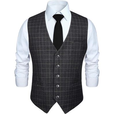 Hisdern Herren Weste Baumwolle Plaid Grau XL - Formale Hochzeitsfeier Anzug
