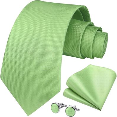 Hisdern Herren Krawatten-Set mit Einstecktuch und Manschettenknöpfen, Salbei