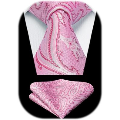 Hisdern Herren Paisley Krawatte & Einstecktuch Set - Rosa, Formal & Lässig für