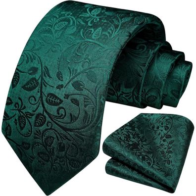Hisdern Herren Krawatten-Set mit Einstecktuch - Paisley Design, Einfarbige